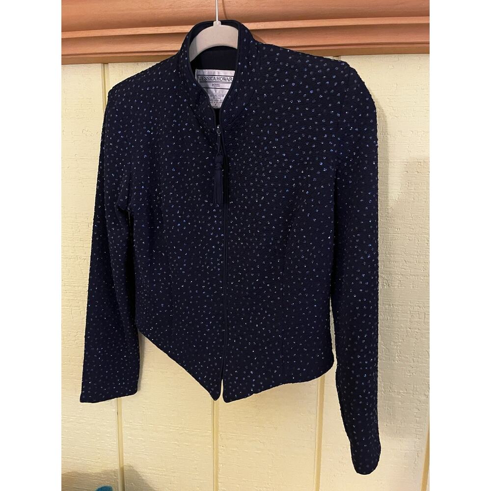 Vintage Jessica Howard Black Iridescent Sequin Jacket Size 4P